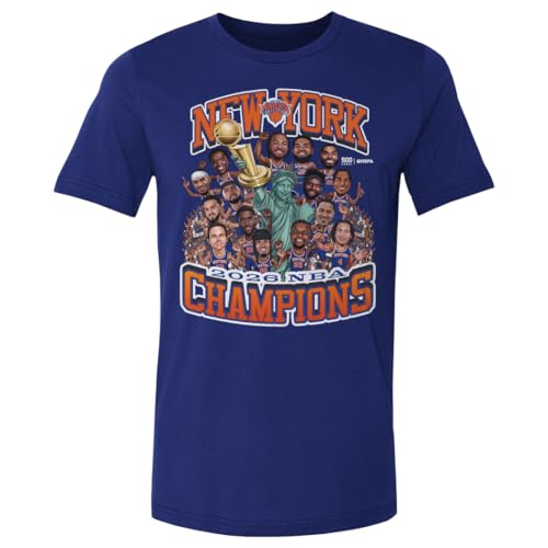 500 LEVEL New York Knicks NBA Finals 2026 Champions Caricature Shirt (Royal Blue Large)