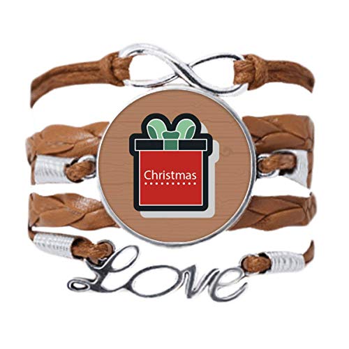 Bracelet Love noël en cuir noir tressé et icône cartoon chic pour un cadeau unique