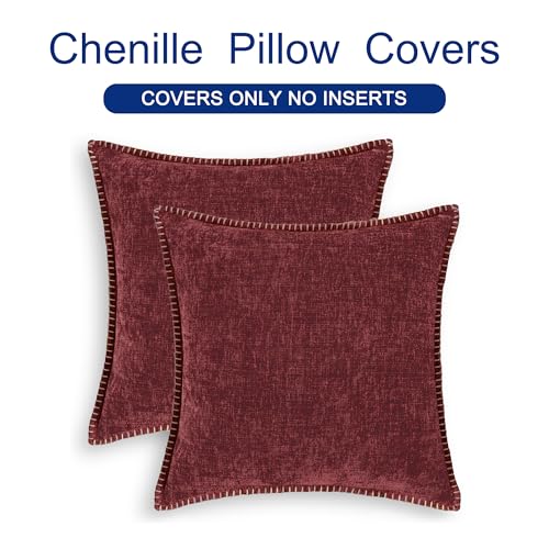 CaliTime Christmas Throw Pillow Covers Decorative 22 X 22 Inches Pack of 2 Cotton Thread Stitching Edges Solid Dyed Soft Chenille Cushion Cases for Couch Sofa Bed Living Room Farmhouse Burgundy by CaliTime - Image 6