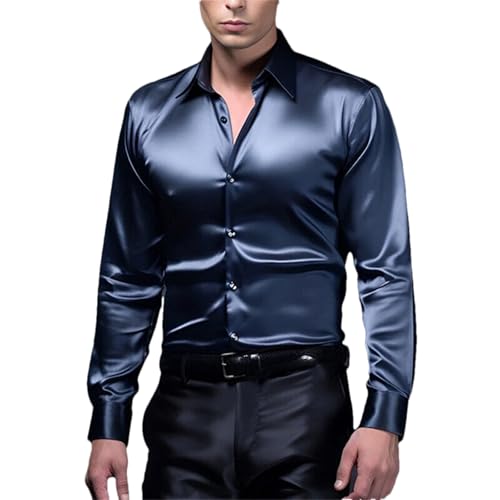 Chemise décontractée en satin bleu marine contre le manque d'élégance