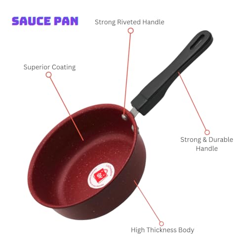 Image of LAZYwindow Nonstick Baby Sauce Pan /Fry Pan, 17cm, Maroon | Lightweight build ensures comfortable handling while cooking or pouring