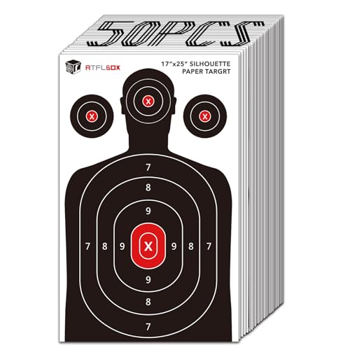Atflbox 50 Piezas Silueta Humana Blanco De Papel para El Campo De Tiro, 43 x 63.5 CM Blanco de Papel para Pistolas, Rifles, Pistolas de Aire comprimido, Pistolas de Aire comprimido