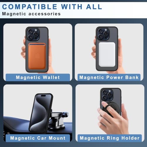 Image of CEDO Magnetic Cover for iPhone 15 Pro | Compatible with MagSafe Wireless Charging | Matte Black Case Designed with Magnetic Lock Shockproof Edge Protection Backcover (Translucent Black)