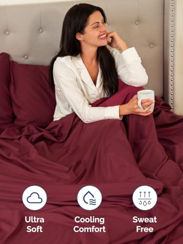Image of Extra Deep Cal King Sheet Set - 6 Piece Breathable & Cooling - Burgundy | Hotel Luxury Bed Sheets Set, Easy & Secure Fit, Ultra-Soft, Wrinkle & Fade Free, Comfy Sheets Set with Extra Deep Pockets