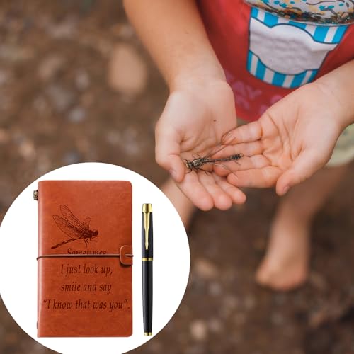 Supera la pérdida con fe usando este cuaderno de cuero espiritual con libélulas grabadas 7