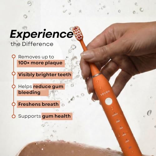 Image of Seven Oral Care SuperBrush Pro Electric Toothbrush for Adults | Rechargeable Toothbrush with Advanced Cleaning Technology | Soft Bristles | Gentle on Gums | Ergonomic Lightweight Design | Daily Oral Care (Sunset Orange)