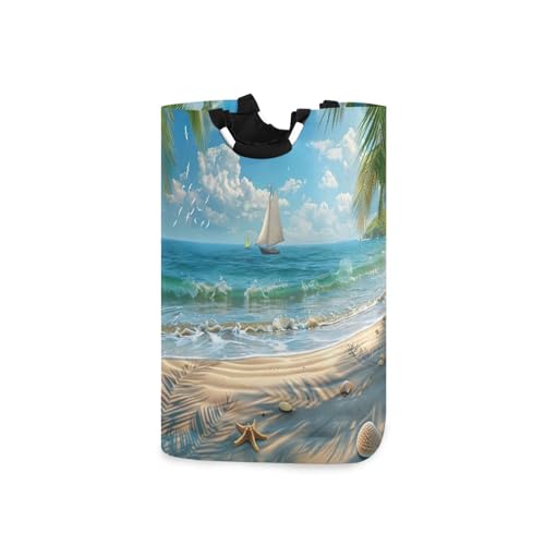 Jihqo Laundry Hamper Basket Clear Summer Beach Collapsible Nursery Storage Bin Waterproof Clothing Baskets for Home Bedroom Bathroom Washing Room