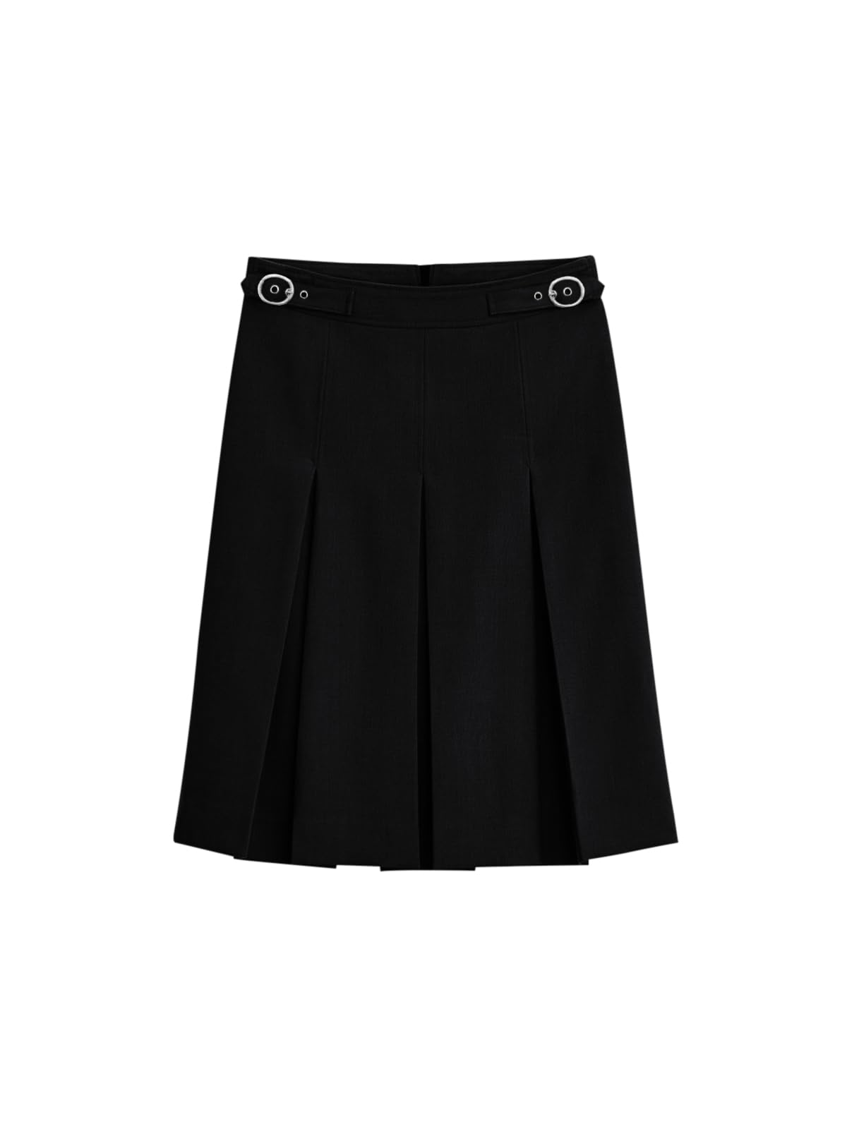 REORIA Damen Knielanger Rock Dicker Faltenrock Hohe Taille Midi Rock Elegant Volltonfarben Röcke