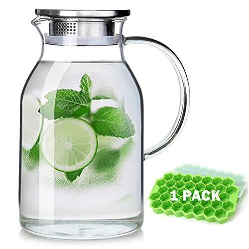 Abdodar 88oz Glass Pitcher with Lid and Spout - High Heat Resistance Pitcher for Hot/Cold Water &...