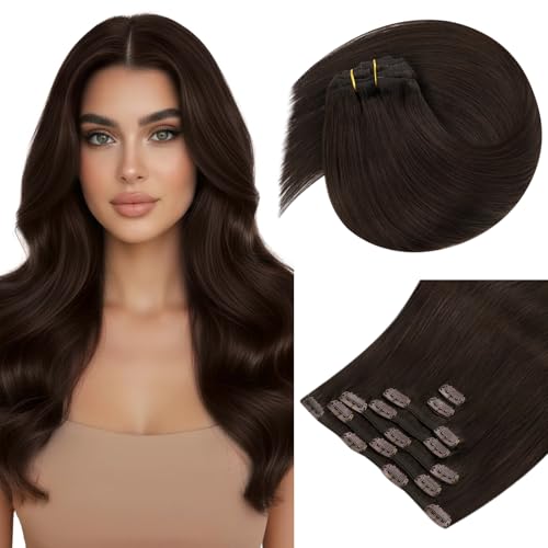 Sunny Hair Clip in Hair Extensions Straight Human Hair Clip in Extensions Remy Clip in Hair Extensions Real Human Hair Extensions Clip ins Brown Mix 14inch