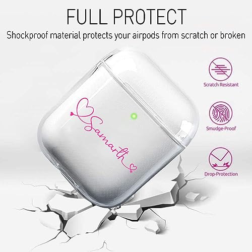 Image of MITZVAH Custom Name Personalised Airpod 2 Case for Airpods 1st and Airpod 2nd Generation Case Cover, Customized Airpods 2 Transparent case with Keychain (Heart Before Name-Pink)