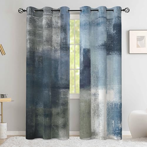 Image of Asuexpect Dusty Blue Abstract Curtains 2 Panels Set Navy Grey Geometric Curtain Modern Chic Window Treatments Decorative for Farmhouse Living Room Bedroom Window 50% Darkening Curtain 42x63 Inch