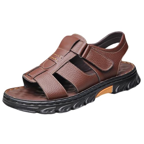 Mens Athletic Sandals Open Toe Outdoor Non-slip Leather Hiking Walking Trekking Fisherman Sandals Sport Casual Waterproof Beach Shoes