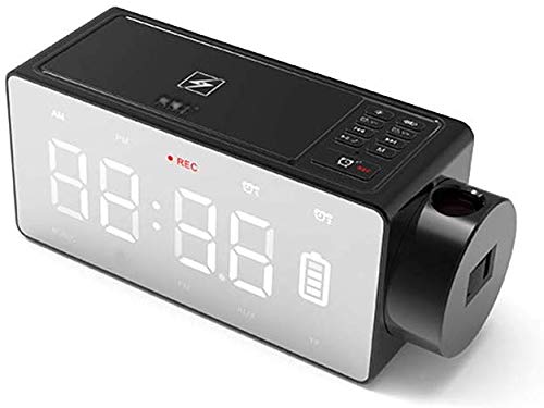 Bluetooth Lautsprecher Wecker Drahtlose Lade Kreative Nacht Smart Lautsprecher Radio Projektionsuhr Schlafzimmer Uhr,Black