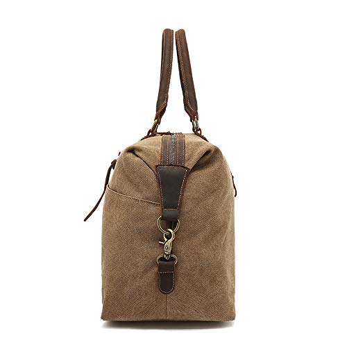 Duffle Bag Canvas Weekend Bag Waterproof Tote Bag Gym Sports for Travel, Workout(Khaki)4