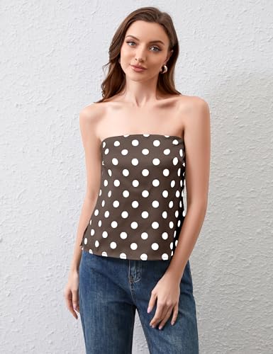 Womens Strapless Polka Dot Satin Tube Tops Cute Backless Going Out Bandeau Top Y2k Off Shoulder Shirts Silk Tank Tops3