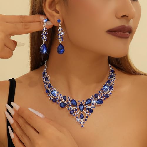 Image of Shining Diva Fashion Stylish Design Fancy Crystal Necklace Jewellery Set for Women | Trendy Celebrity Inspired Jewellery