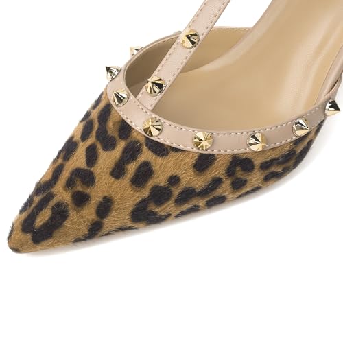 Image of XINIUNIU Studded Heels for Women Kitten Heels with Studs Stiletto Sandals with Rivet Ankle Strap Patent Leather Pointy Toe 2.5 Inch Party Daily Wear Evening Sandals