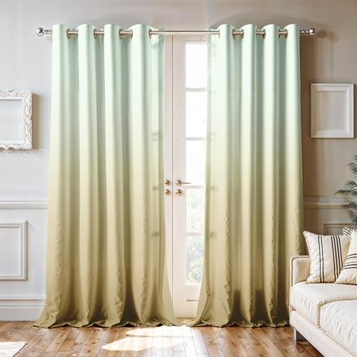 Image of Ultimate Trends Room Darkening Ombre Curtain | Polyester Gradient | Room Doors and Window| 7 FEET Pack of 2,Sage Sand