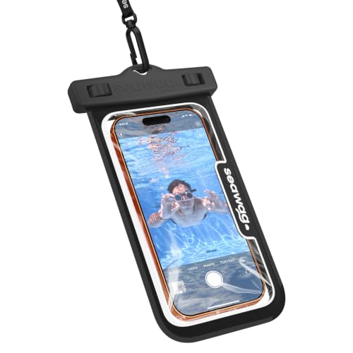 SEAWAG Next Pochette Étanche Smartphone, Sac Étanche IPX8 pour iPhone 16 15 14 & Samsung Galaxy S25 — Écran Tactile, Tour de Cou, Plage Piscine Plongée, Noir, Lot de 1
