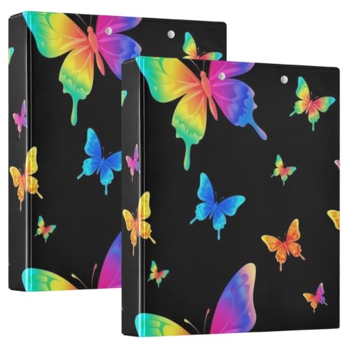 Classeur 3 anneaux avec porte-bloc motif papillon arc-en-ciel fluo noir taille unique ex2