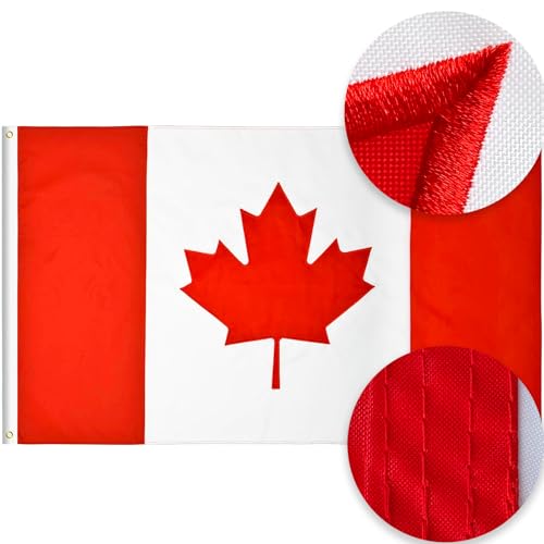 Canada Flag 3x5 Ft Heavy Duty 210D Nylon Canadian Flags Outdoor Durable Embroidered Maple Leaf 4 Stitched Fly Ends UV Fade Resistant Premium Canadian Flags Home Garden Yard Decorations by CGLEAM - Used condition - CA$23.92