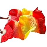 TMZAQH Artificial Silk Belly Dance Bamboo Fans Veils Colors1 Pair 180 * 90cm (Left+Right) (Red Yellow Red)