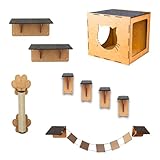 BOXFAN Playground Gato com 9 Peças Kit brinquedo Gato com Nicho Arranhador Prateleira