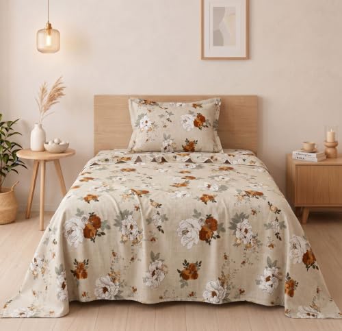 Image of BSB HOME 210 TC Cotton Feel Single Bedsheet with 1 Pillow Cover, Soft & Breathable Floral Printed Bed Sheet, Fade Resistant, Bedding for Home & Bedroom, 60 x 90 Inches (152 x 229 cm) (Terracotta)