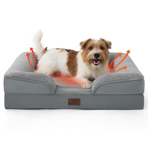Image of Bedsure Self Warming Orthopedic Dog Bed Medium Size Dogs - Washable Medium Dog Bed Waterproof, Comfort Pet Couch with Removable Cover, Pets Sofa with Nonskid Bottom, Grey, Non-Electric
