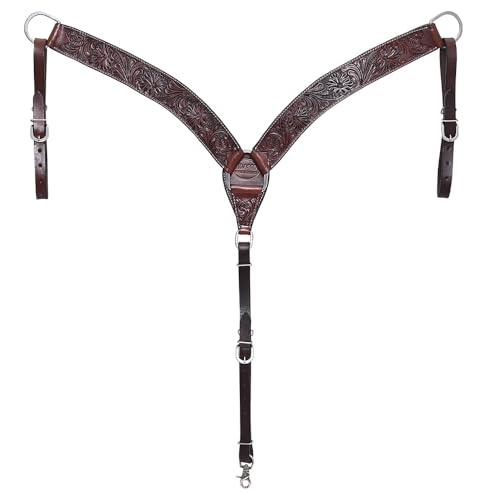 HILASON Western Horse Breast Collar Genuine American Leather Floral Dark Brown | for Horses