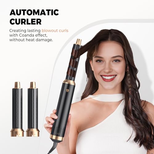 Image of 5 in ONE Hair Dryer Brush, Blow Dryer Curling Wand Hair Styling Tools Set, Ionic Hot Air Brush Round Brush Blow Dryer, Left&Right Styler 100-120V