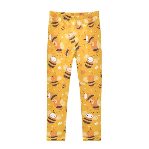 Sweet Honey Pattern Cute Bees Happy Kids Baby Girls Cotton Leggings Comfortable Full Length Athleisure Pants Running