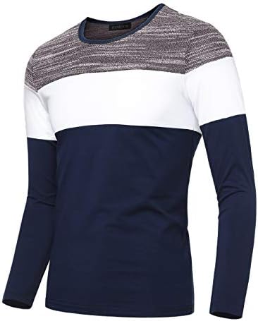 HEMOON Men's Casual Slim Fit Contrast Color Long Sleeve T-Shirt Tee X-Large Blue & Grey