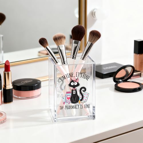 Image of It's Fine I'm Fine Acrylic Cat Pen Holder Cosmetic Organizer for Desk