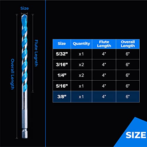 Image of toolant 3 /8 inch Concrete Drill Bit Set & Masonry Drill Bit Set, Shockproof Hex Shank Hammer Drill Bit Set for Glass /Brick /Plastic /Cement /Tile, Industrial Strength Carbide Drill Bit Tip, 3 /8 inch 5pcs