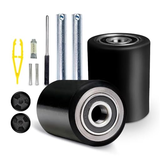 Pallet Jack/Truck Load Wheels Full Set with Axles and Entry Exit Roller 3" x 3.75" with Bearings ID 20mm Poly Tread Black