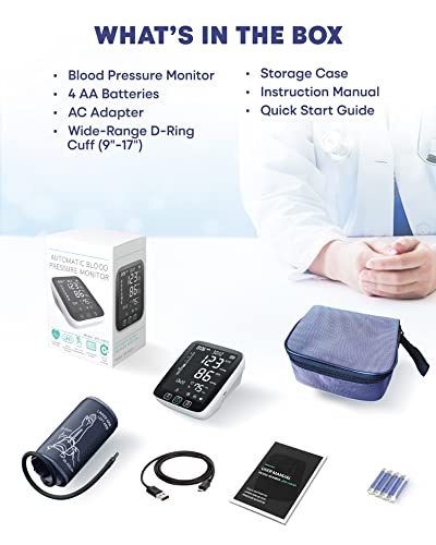 All New Lazle Blood Pressure Monitor - Automatic Upper Arm Machine & Accurate Adjustable Digital Bp Cuff Kit - Largest Backlit Display - 200 Sets Memory, Includes Batteries, Carrying Case #TOP5
