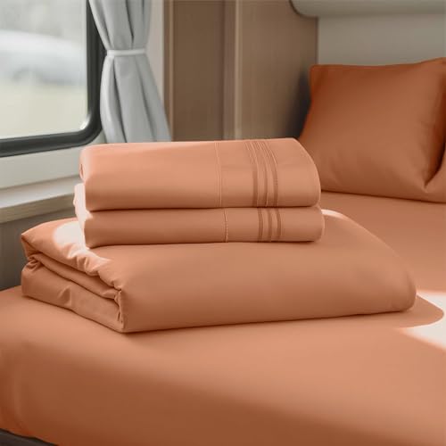 Image of Nestl Rust Short Queen Sheets for RV, Hotel Luxury RV Queen Sheets Set, 4 Piece Fitted Bed Sheet Set and Pillowcases, Super Soft, Wrinkle-Free, and Breathable Camper Bedding