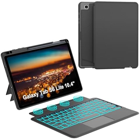 KVAGO for Samsung Galaxy Tab S6 Lite 10.4 Inch Case with Keyboard - Smart Trackpad, 7 Color Backlight Detachable Keyboard, Keyboard Cases with S-Pen Holder for Samsung Galaxy Tab S6 Lite Black Cover