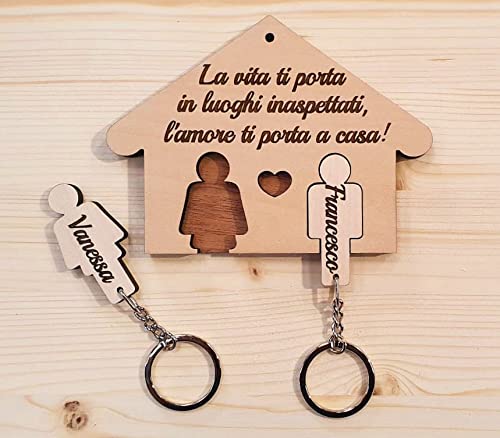 Casetta appendichiavi/portachiavi da parete sagome coppia fidanzati - personalizzato - San Valentino - idee idea regalo legno personalizzato