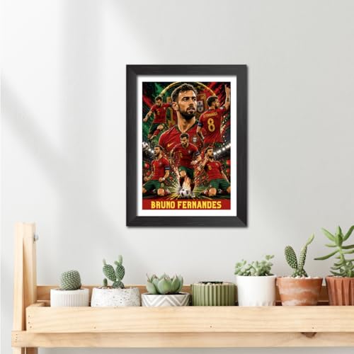 Image of TenorArts Bruno Fernandes Portugal Poster Worldcup Themed Laminated Photo Frame Painting with Matt Finish Black Texture (12 inches x 9inches)