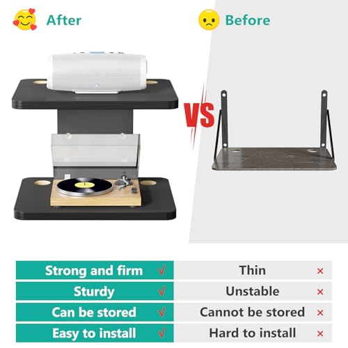 Image of WALI Floating TV Shelf, 2 Tier Projector Shelf for DVD Players, Routers, Game Consoles, Cable Boxes, Living Room Decor Accessories, Wall Mount Shelves Holds Up to 22lbs (CS202NB), 2-Shelf, Black | Projector Shelf for Routers, Game Consoles, Cable Boxes, Wall Mount Shelves Hold Up to 22lbs, (CS202NB), 2-Shelf, Black