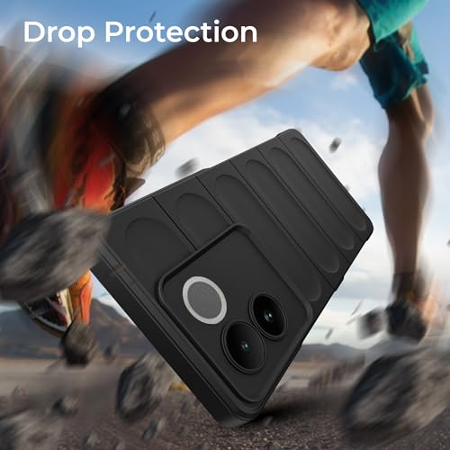 Image of A rtistque Liquid Silicone Stripes Back Cover Case for iQOO Z7 Pro 5G / Vivo T2 Pro 5G | with Camera Protection | with Inner Fabric | Anti Slip Grip | AirBag Case - Black