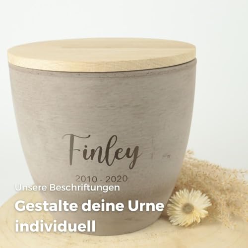 Animal Tree Keramik Tierurne Sandstein, personalisierbare Tierurne mit Holzdeckel für Hunde und Katzen, Für Tiere bis zu einem Lebendgewicht von ca. 15 kg