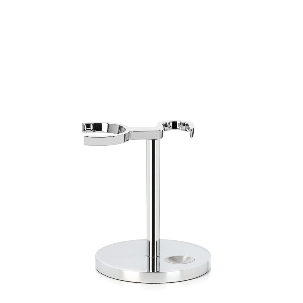 Universal safety razor and shaving brush stand | for double edge safety razors and shaving brushes | sustainable eco-friendly and reusable | chrome