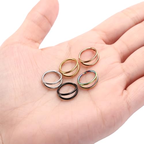 PEAKLINK 5PCS Double Nose Hoop Ring 316L Conch Earring Helix Piercing Septum Nose Jewelry Surgical Steel Cartilage Earrings Nose Clicker Rings Rook Tragus Lobe Lip Piercing Jewelry 6 to 12 mm2