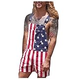 Mgoohoen American Flag Overalls Men and Women Stretch 4th of July Bib Overalls Shorts Romper Shortalls Jumpsuits with Pockets