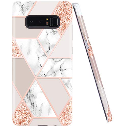 JIAXIUFEN Sparkle Glitter Shiny Rose Gold Metallic Marble Design Clear Bumper TPU Soft