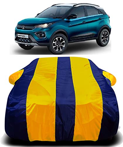 Image of Waterproof Car Cover with Ultra Surface Body Protection (Yellow Stripes) (TATA NEXON EV)